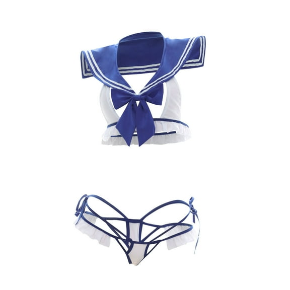 BJUTIR Open Three Point Lingerie Underwear Chest Women Pajamas Suit Bow Sailor