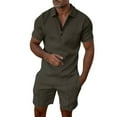 thumbnail image 1 of BJUTIR Outfit Set For Mens Casual Striped Two Piece Suit Zipper Collar Short Sleeve Top Blouse Suit Drawstring Pocket Short Set, 1 of 6