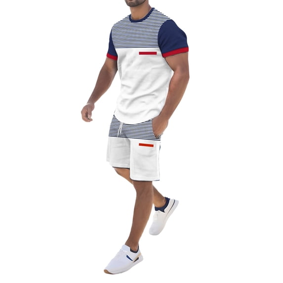 BJUTIR Outfit Set For Mens Leisure Sports Breathable Absorbing Stitching Printed Short Sleeve Shorts Two Piece Set