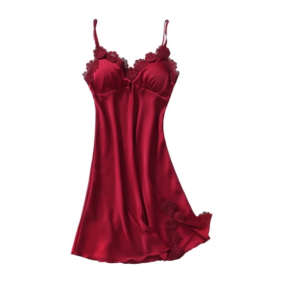 BJUTIR Pajamas For Women Sweet Solid Color Imitation Silk Bud Silk Belt Pad Gathered Suspender Nightdress
