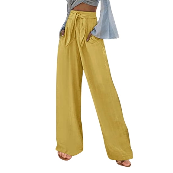 BJUTIR Pants For Women Casual Solid Color Loose Pockets Elastic Belt Waist Pants Long Trousers