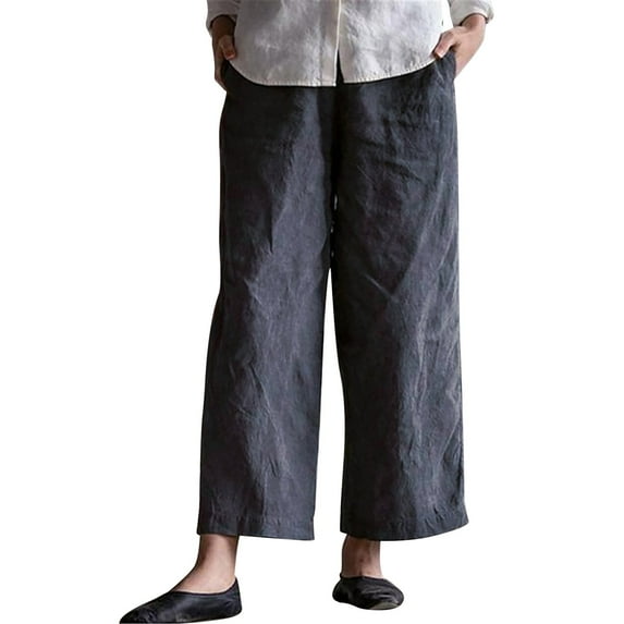 BJUTIR Pants For Women Elastic Waist Solid Color Retro Pocket Straight Leg Pants Loose Trousers