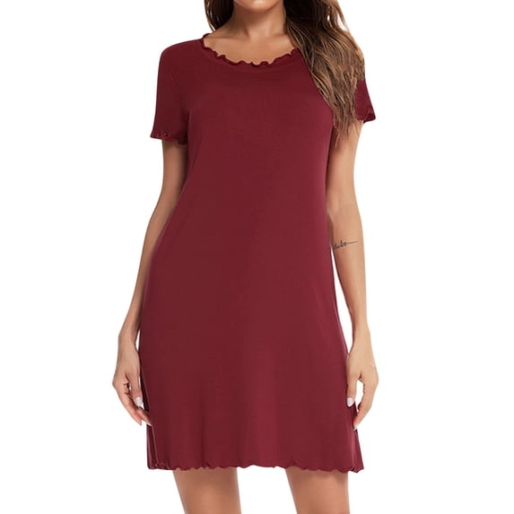 BJUTIR Sleepwear For Womens Nightgown Summer New Rolled Edge Solid Color Short Sleeved Comfortable Sleeping Skirt Home Clothes