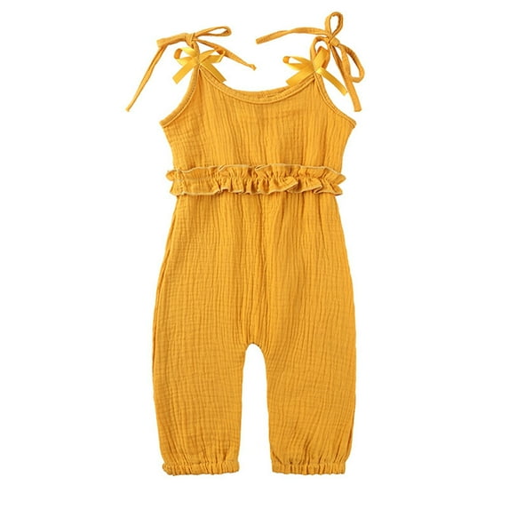 BJUTIR Summer 1 Piece Outfit Baby Girls Boys Cotton Linen Ruffle Romper Jumpsuit Sleeveless Halter Solid Playsuit Harem Pants Clothes Bodysuit For Baby Girl