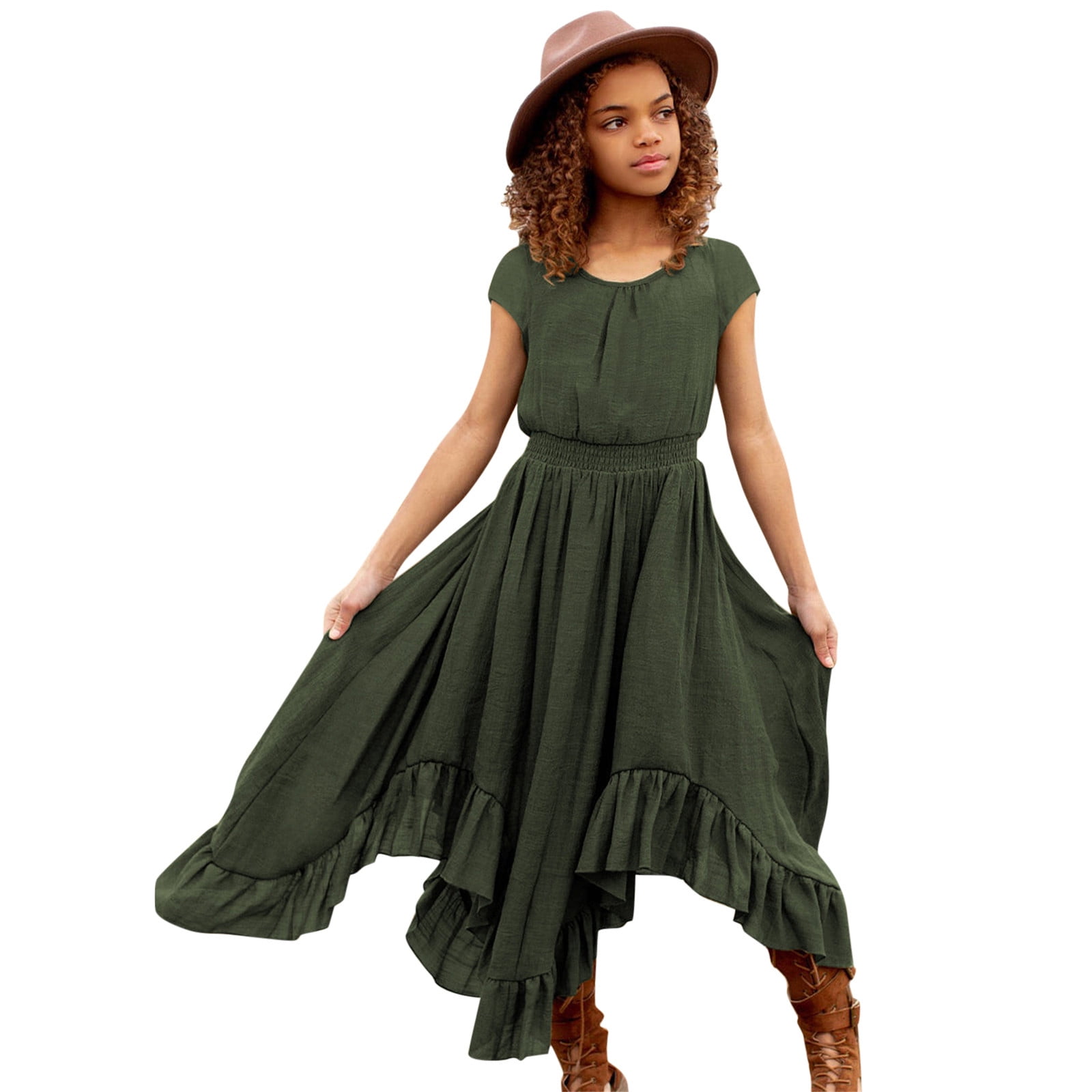 BJUTIR Summer Kids Girls Casual Dresses Kids Vintage Dress Solid Short  Sleeve Swing Retro Rockabilly Dresses 7-12Y Party Dresses Irregular Clothes  - Walmart.com