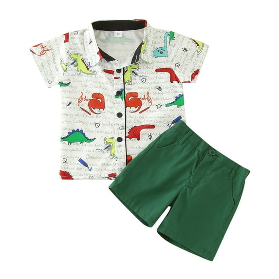 BJUTIR Summer Toddler Baby Boy Clothing Dinosaur Print Short Sleeve Shirt Shorts Kid Formal Gentleman Clothes Suits For 18-24 Months