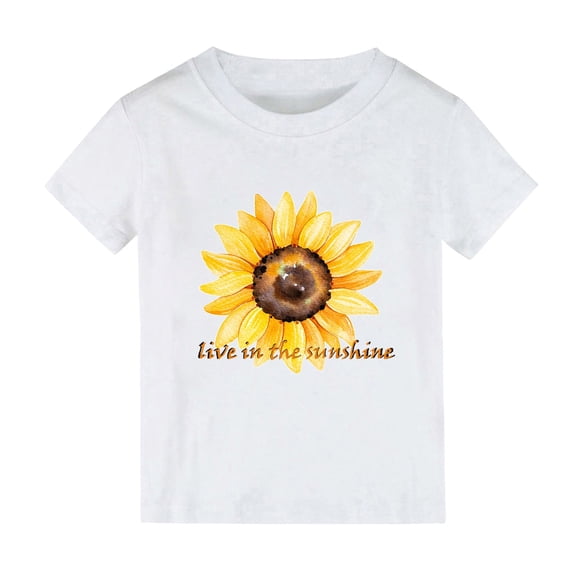 BJUTIR Toddler Girl T Shirt And Tops Short Sleeved T Shirts Sunflower Cartoon Print Live In The Sunshine For And Summer Solid Color For 12-18 Months