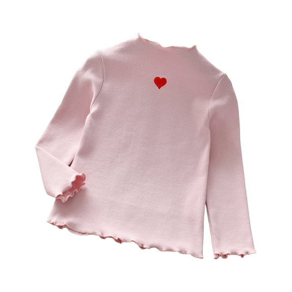 BJUTIR Toddler Girl Tee Kids Baby Spring Heart Print Cotton Ruffle Long Sleeve Knitted T Shirt Pullover Tops Clothes For 2-3 Years