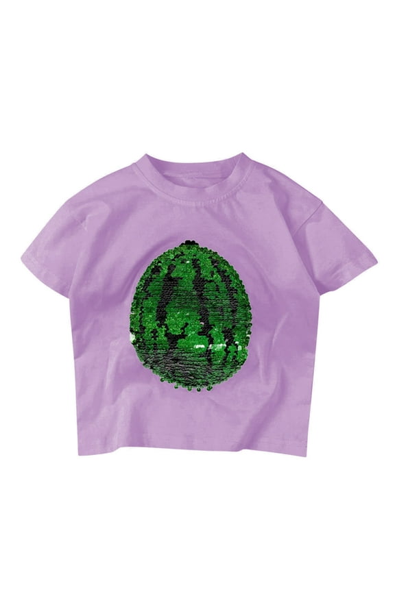 Toddler Kids Baby Boys Girls Gifts For Children Changing Flip Sequins T Shirt Watermelon Tops Short Sleeve Summer Clothes Tops For Teen Girls