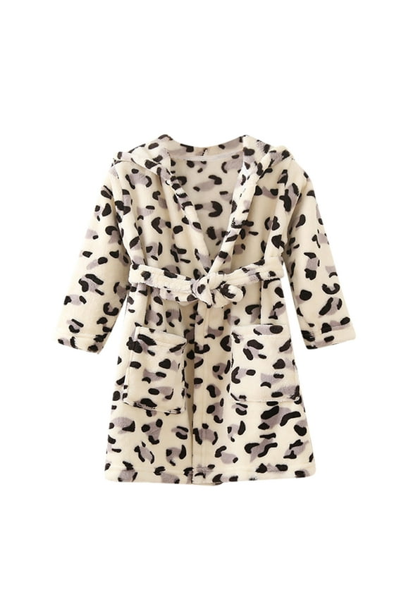 Toddler Kids Pajamas Baby Boys Girls Hooded Thick Warm Flannel Bathrobe Night-Robe Pajamas