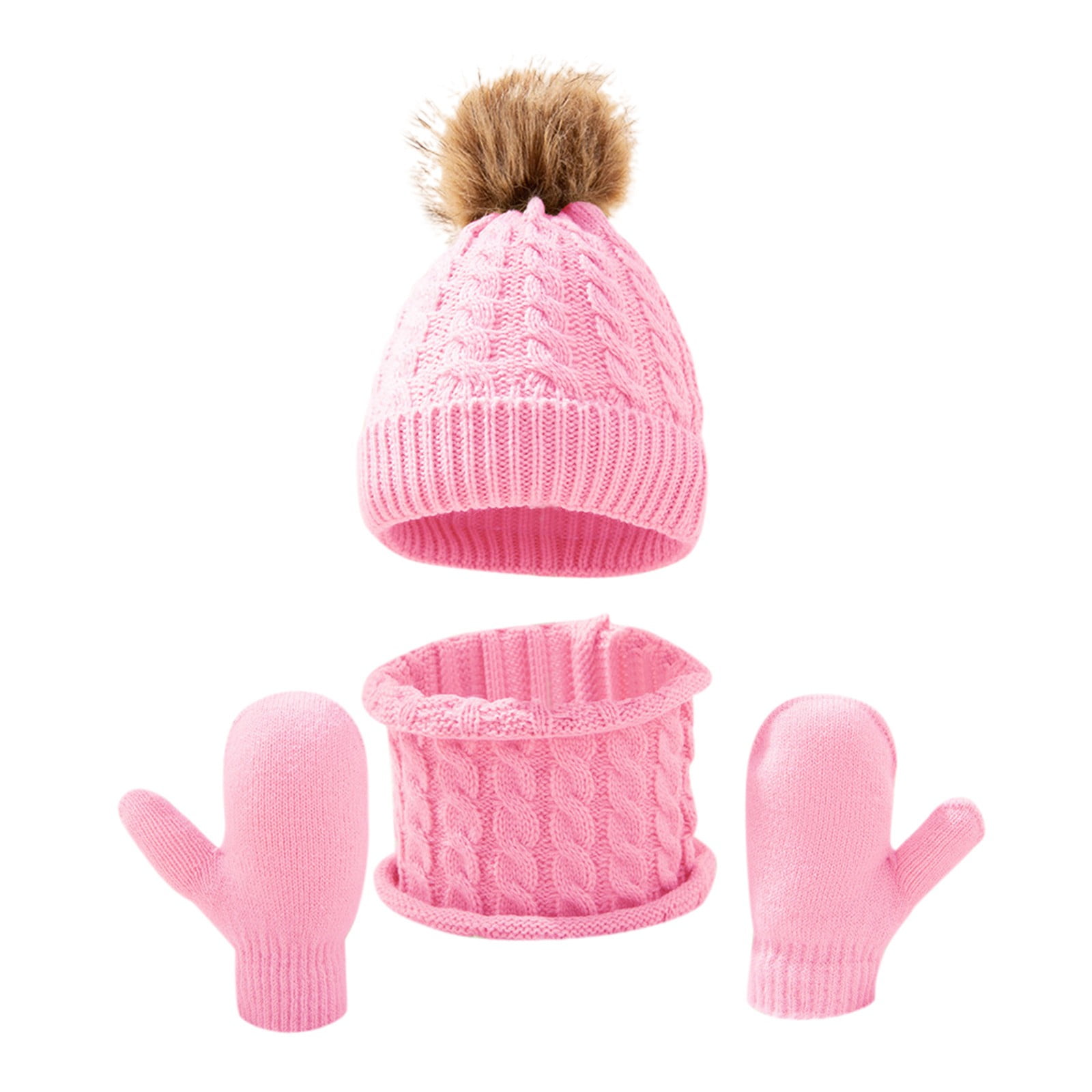 BJUTIR Winter Kids Hat Scarf Glove Set Knit Lined Neck Warmer Mittens ...