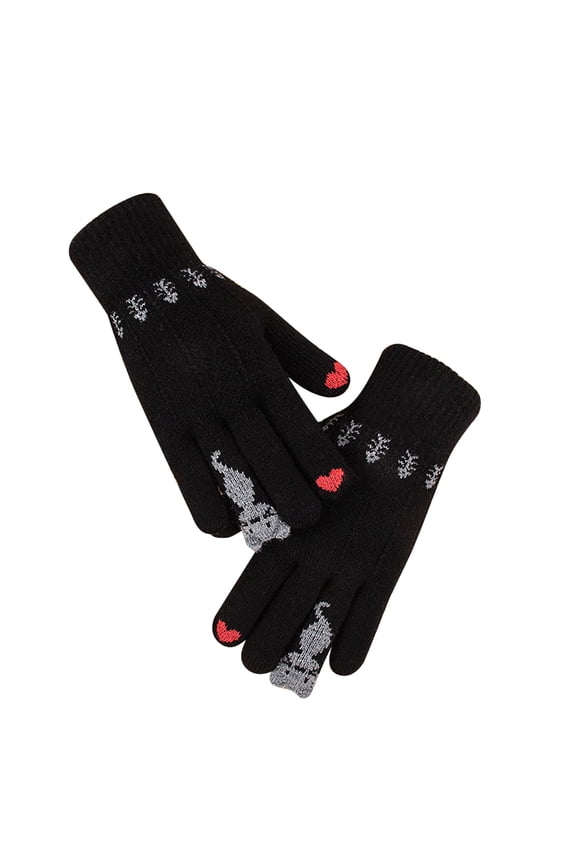 Women Girl Knitted Finger Keep Warm Cat Print Winter Gloves Soft Warm Mitten Winter Accessories