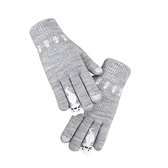 BJUTIR Women Girl Knitted Finger Keep Warm Cat Print Winter Gloves Soft Warm Mitten Winter Accessories
