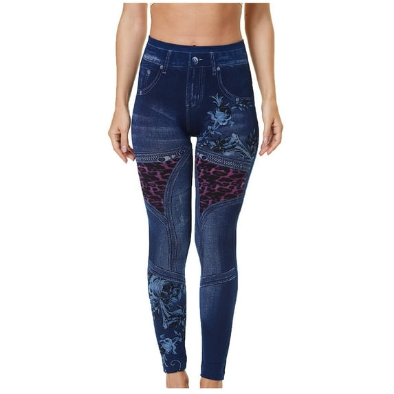 BJUTIR Women Plus Size Denim Print Stretch Women Denim Leggings Womens Workout Bottoms