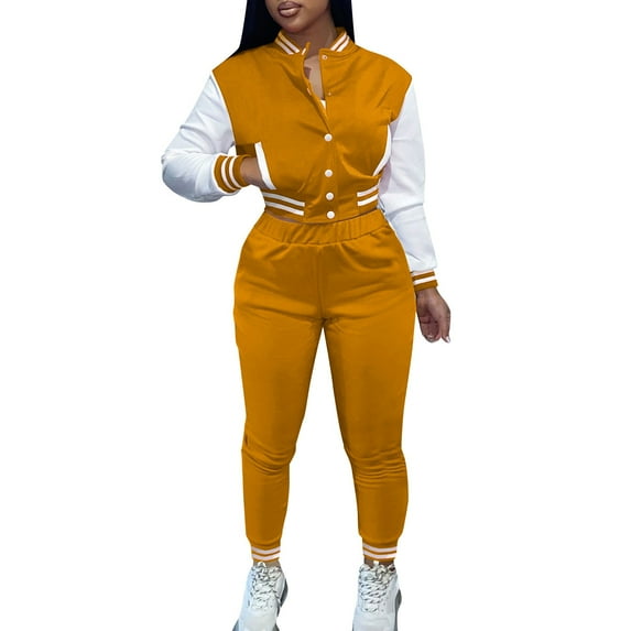 BJUTIR Womens Casual Activewear Sets Autumn Baseball Suit Two Piece Set Solid Coat Long Pants Fashion Tracksuits Outfits