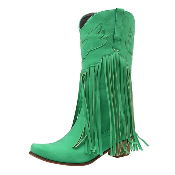 BJUTIR Womens Mid Calf Boots Boots Comfortable Pull On Heel Pointed Toe Fringed Boots Western Knee High Boots Mid Boots