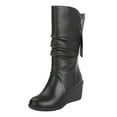 thumbnail image 1 of BJUTIR Womens Mid Calf Boots Fashion Keep Warm Wedges Artificial Leather Zipper Mid Calf Boots Round Toe Shoes, 1 of 9