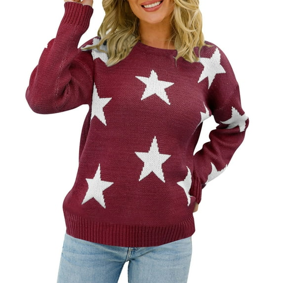 BJUTIR Womens Pullover Sweaters Women Long Sleeve Sweater Casual Elegant Round Neck Star Pattern Plus Size Knit Sweater Top