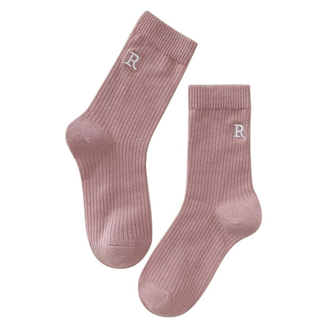 BJUTIR Womens Socks Ladies Letter R Embroidered Socks Candy Color Socks Solid Color Long Socks Pile Pile Socks