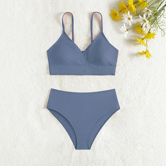 BJUTIR little big girls fashion swimwear Toddler Girl 2 Piece Swimsuit Sport Solid High Waist Bikini Set Swimwear Bathing Suit