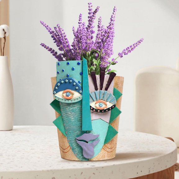 BJVF Cubist Abstract Art Human Face Resin Flower Pot , 20 cm