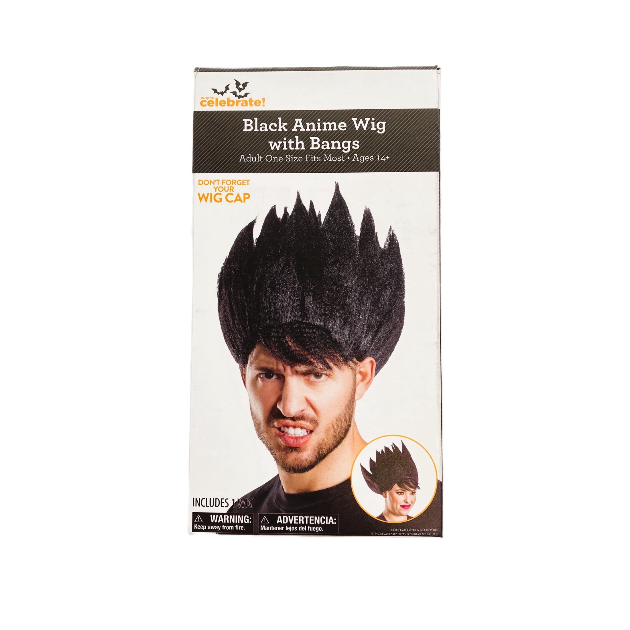 Anime Wig with Bangs Costume Accessory for Adults, Black, Halloween by Way To Celebrate