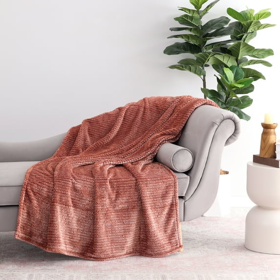 EcoThread ™ Plush Textured Heathered Soft Oversized Throw Blanket, Copper