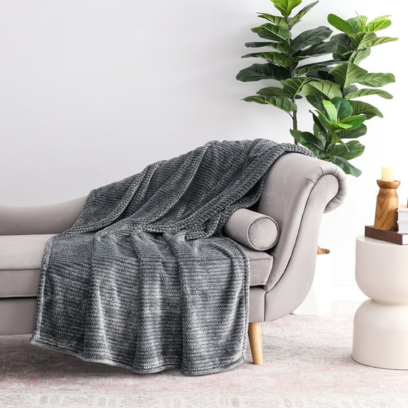 EcoThread ™ Plush Textured Heathered Soft Oversized Throw Blanket, Gray