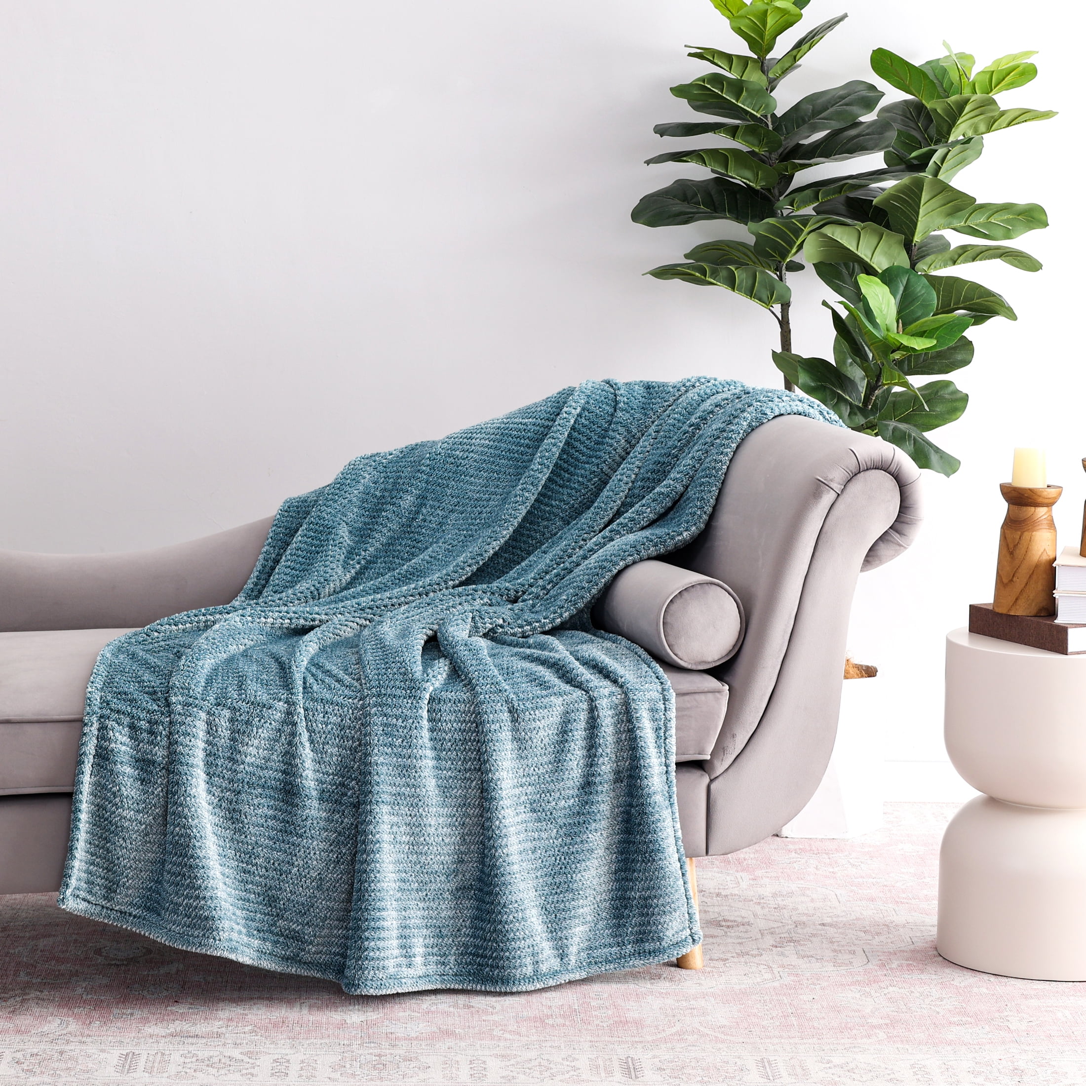 EcoThread Soft Plush Textured Heathered Oversized Couch Throw Blanket, Teal