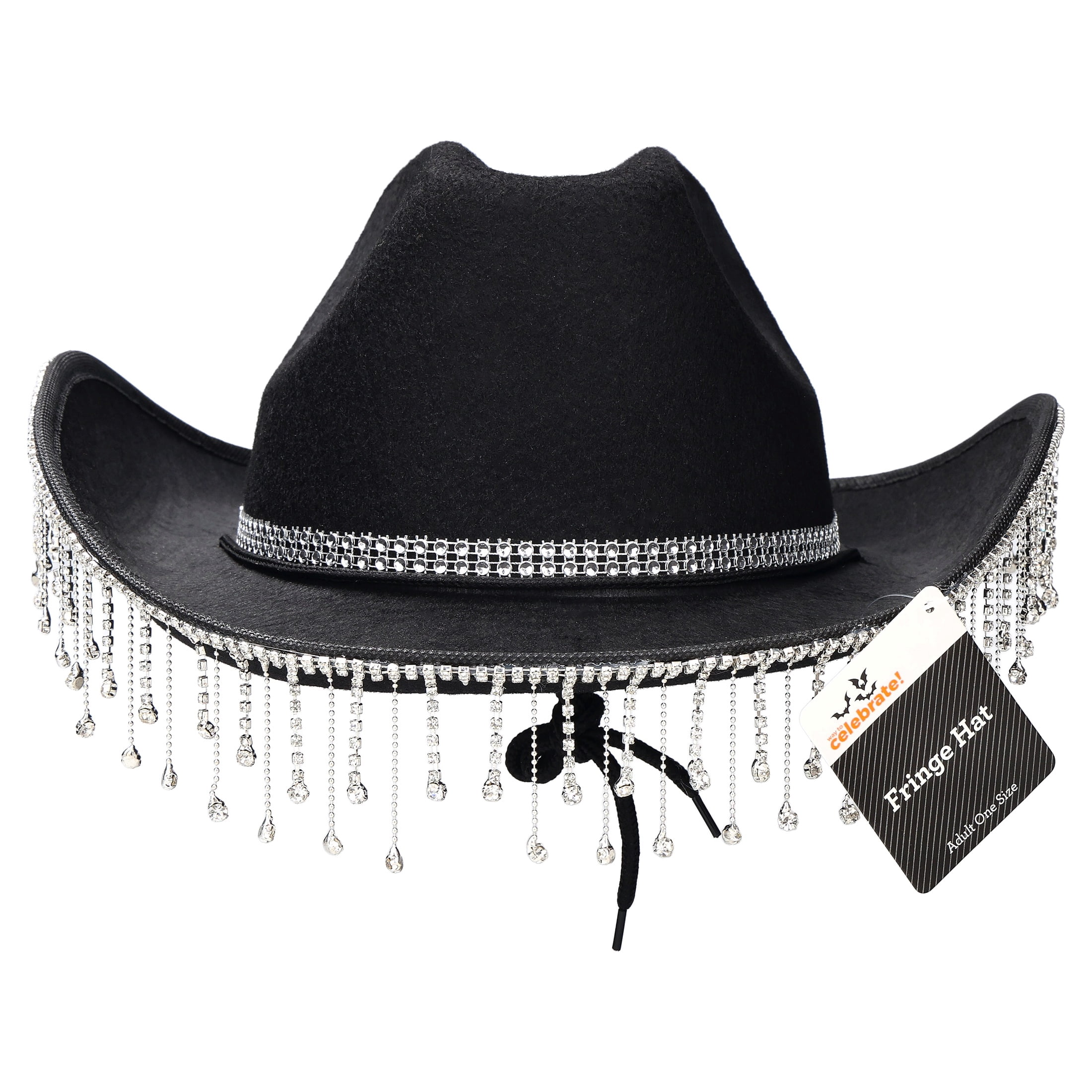 Fringe Cowboy Hat Costume Accessory for Adults, Black and Silver, Halloween by Way To Celebrate