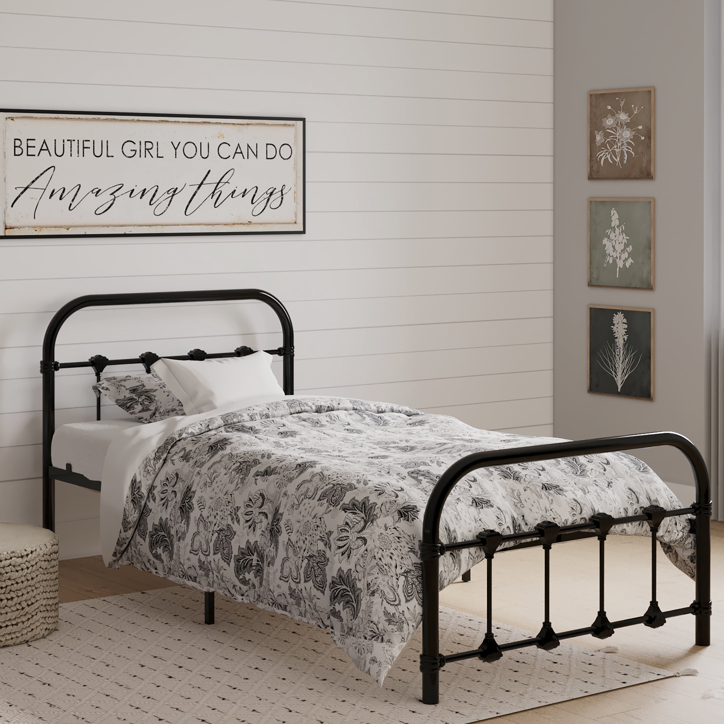 BK Furniture Melissa Metal Twin Bed, Black(Base UPC:0081313901102)