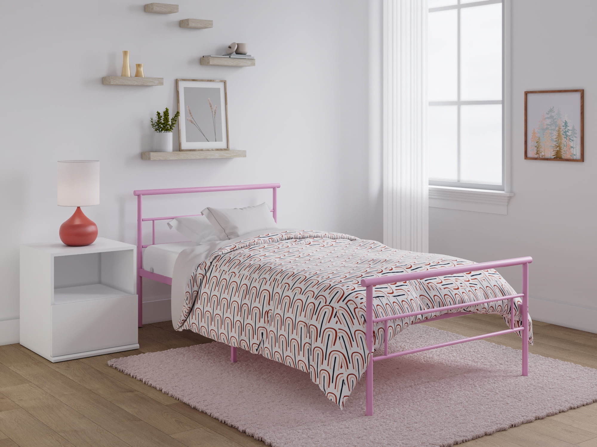 BK Furniture Seattle Classic Metal Bed, Twin, Pink