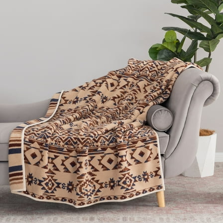 Berkshire Life Reversible Printed Hampshire Soft Throw Blanket, Aztec Stripe