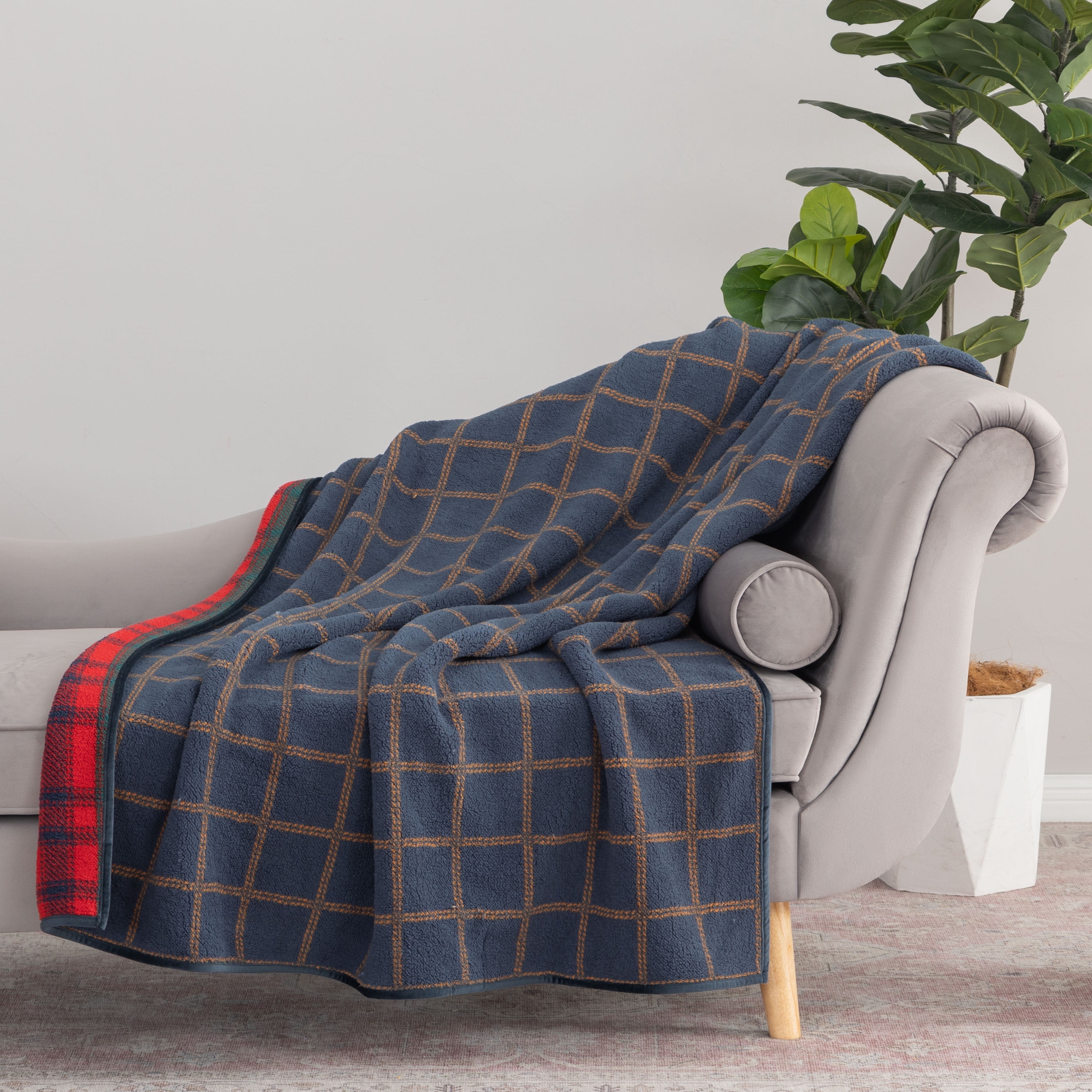 Berkshire Life Reversible Printed Hampshire Throw, Oversized, Angela Hazy Plaid