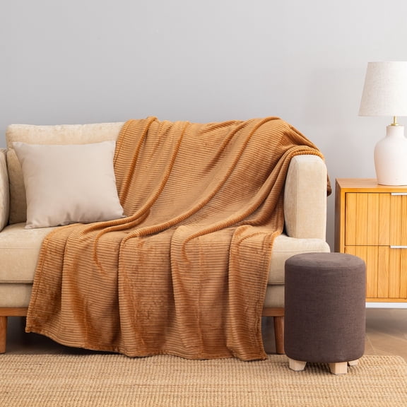 Berkshire Life Ribbed Velvet Plush Oversized Couch Throw Blanket, Butter, 50 x 70
