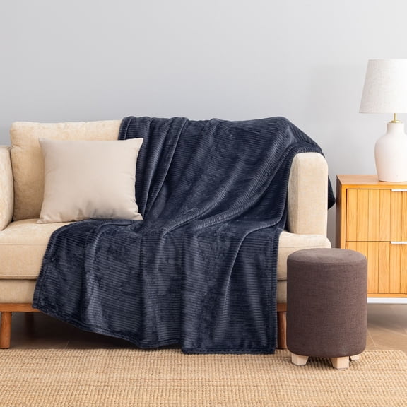 Berkshire Life Solid Dobby Rib Throw Blanket Grey