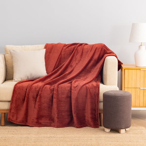 Berkshire Life Ribbed Velvet Plush Oversized Couch Throw Blanket, Red, 50 x 70 in