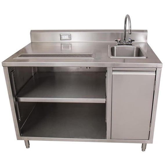 BK Resource BKEBEVT3060R 30 x 60 x 41.5 in. Stainless Steel Beverage Rectangular Table with Right Sink, Silver