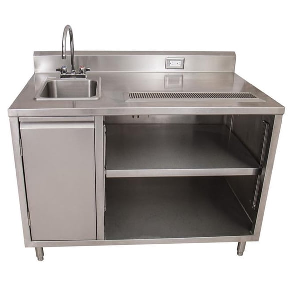 BK Resource BKEBEVT3072L 30 x 72 x 41.5 in. Stainless Steel Beverage Rectangular Table with Left Sink, Silver