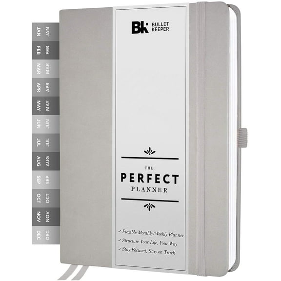 BK Undated Weekly/Monthly Planner 2022-2023 - Daily Planner Agenda & Personal Organizer to Increase Productivity, Academic Planner w/ Sticker Set. A5 (5.8 x 8.3) - Gray Hardcover