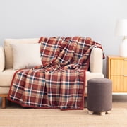 Berkshire Life Cozy Soft Reversible Plush-to-Sherpa Oversized Couch Throw Blanket, Rust Plaid, 50 x 70 in