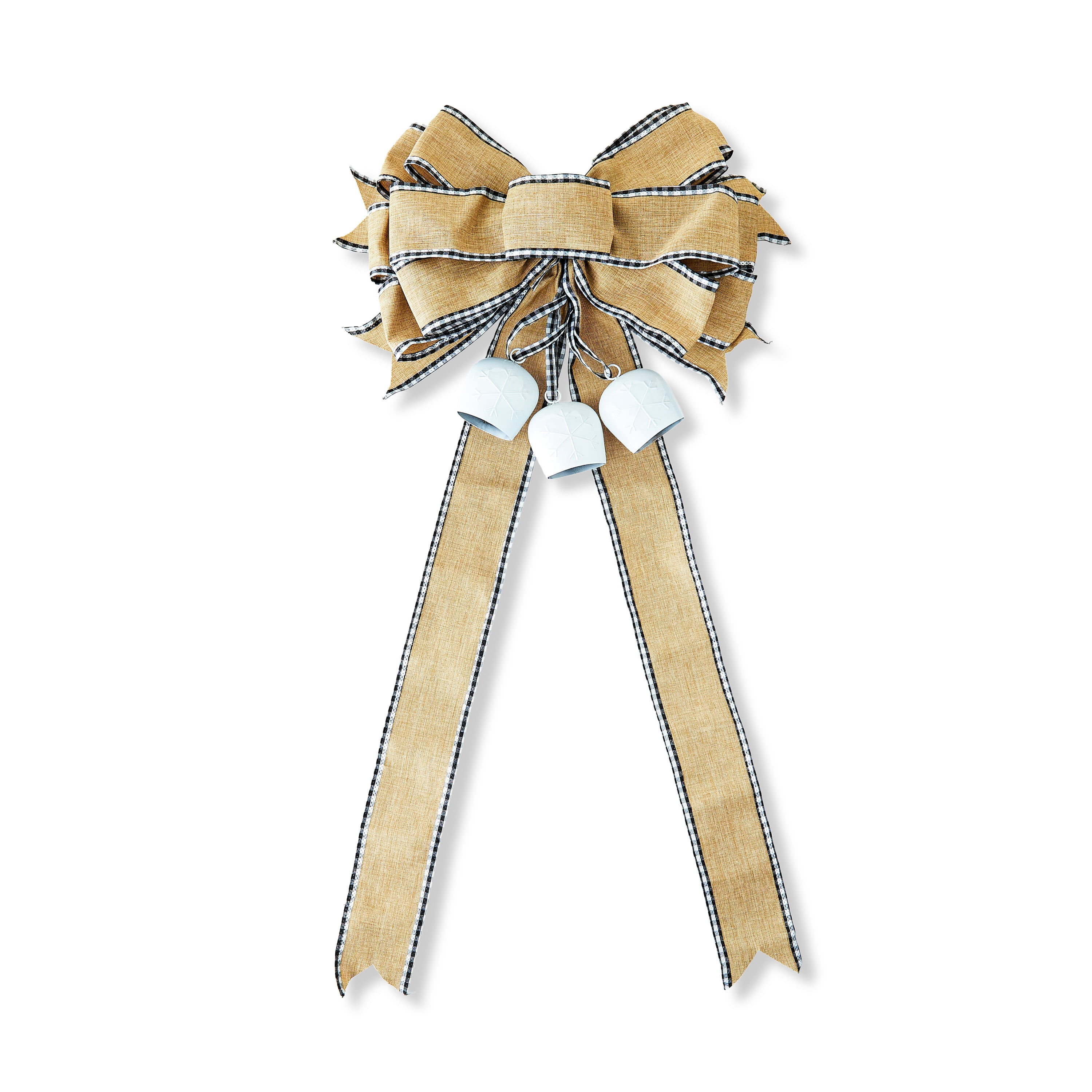 Natural Decorative Christmas Bow with White Bells, 13.5 in x 31 in, by Holiday Time