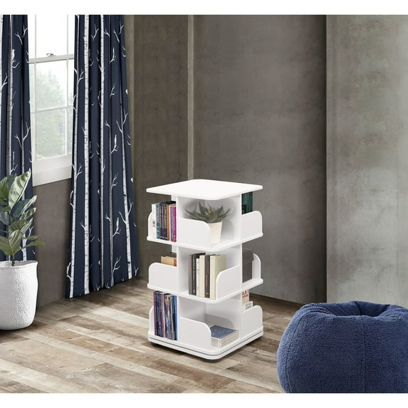 IN Room Furniture Designs Revolving MDF Board Wood Bookcase in White