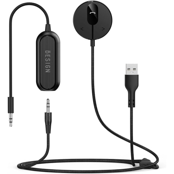 BK01 Bluetooth Car Kit, Wireless Aux Receiver for Handsfree Calls and Music Streaming with Ground Loop Noise Filter for Car with Aux Port
