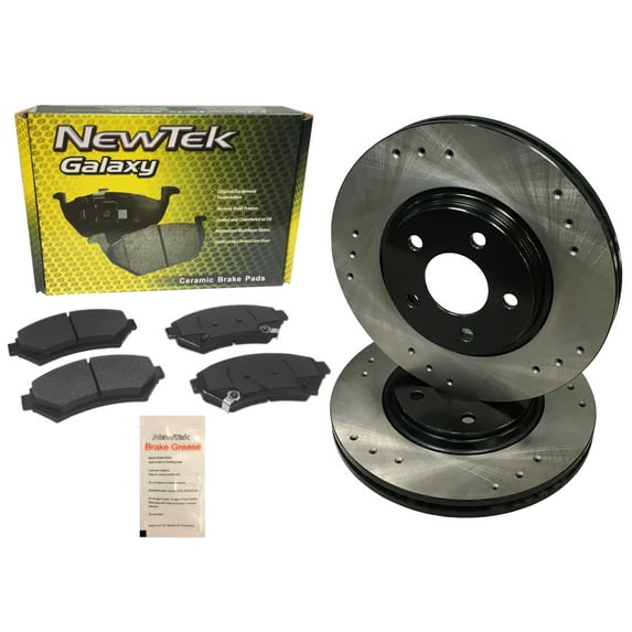 BK1342-5D Front Premium E-Coat Drilled Rotors and Ceramic Pads