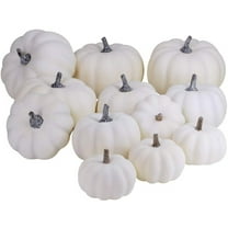 BKBP 12 Pack White Plastic Artificial Pumpkins, DIY Craft Decor for Halloween Thanksgiving Fall Seasonal Displays, Table Centerpiece Decoration
