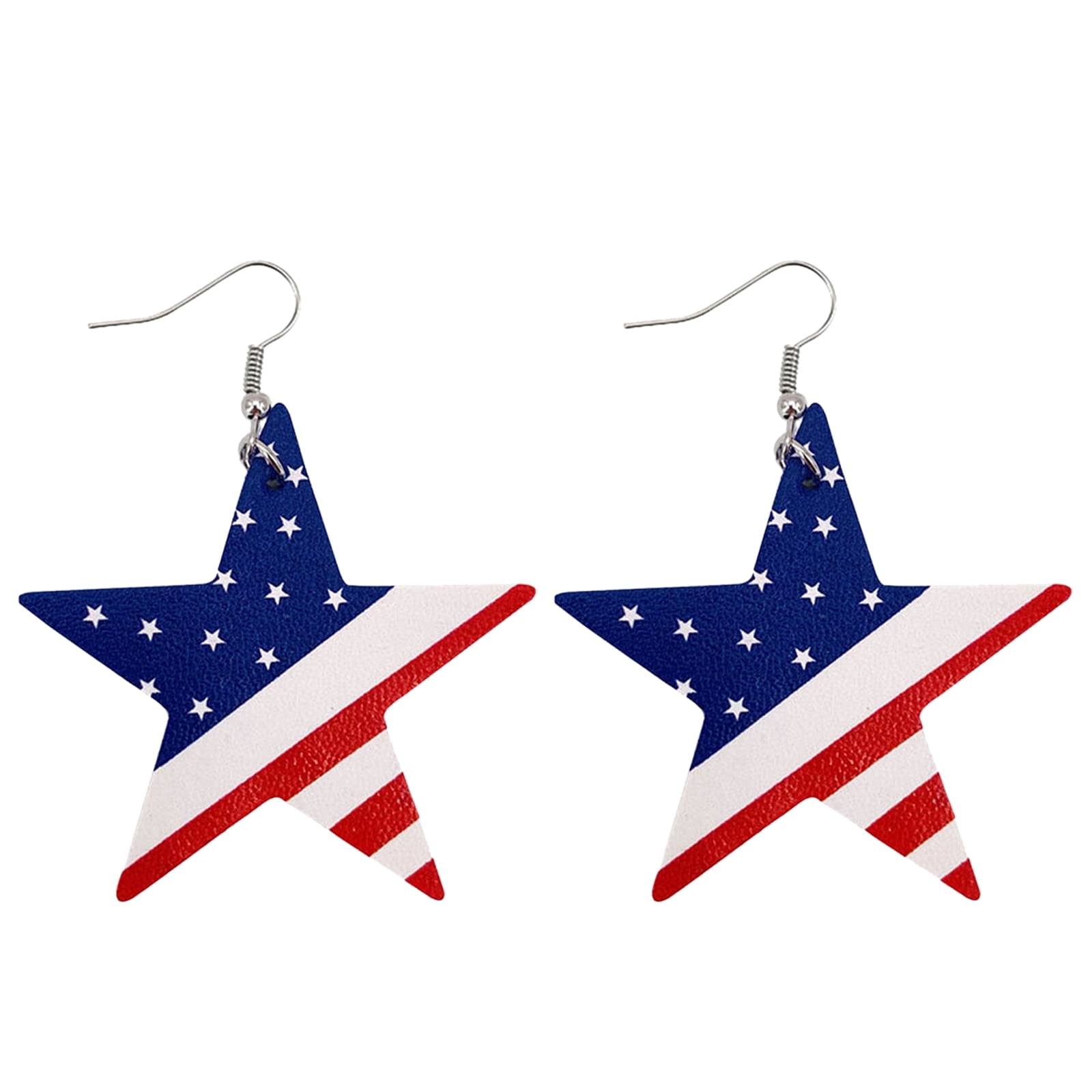 4th Of July PU Leather Earrings - Patriotic Star Heart Drop Dangle Earrings For Women, USA Independence Day Jewelry