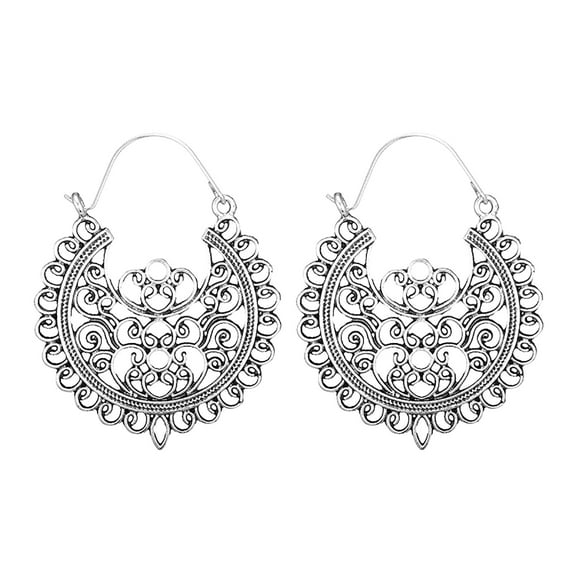 BKBP Bohemian Hollow Carved Spiral Earrings Women Boho Earrings Jewelry Sterling Silver Hoop Earrings Ethnic Drop Earrings Enamel Vintage Earrings
