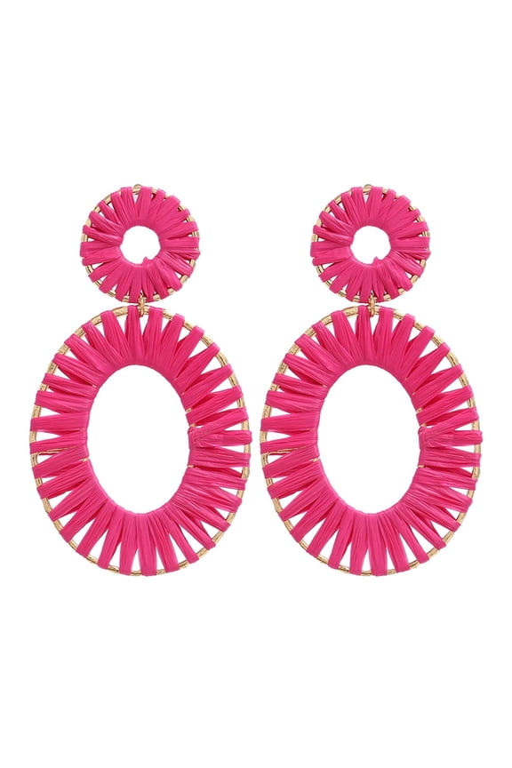 Boho Style Rattan Handmade Raffia Geometric Oval Earrings Women's Jewelry Rattan Handmade Raffia Geometric Oval Earrings Ladies Jewelry