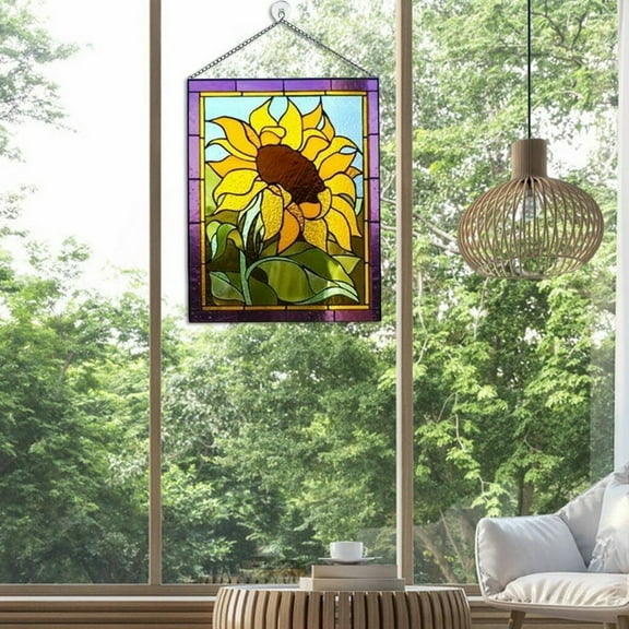 BKBP Butterfly Stained Glass Window Hangings, 7.87" Hx 5.9" W Suncatcher Panel Windows Wall Decor with Metal Frame & Chain